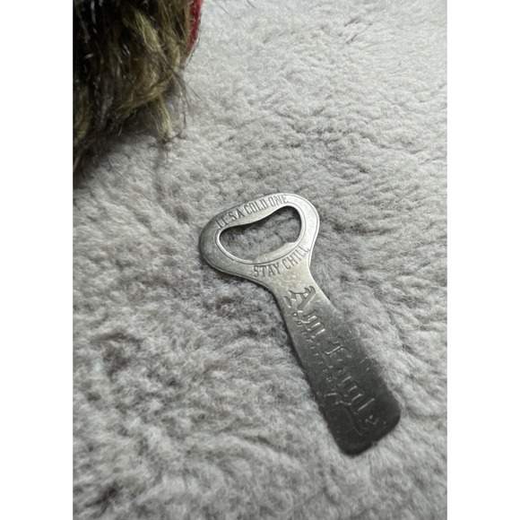 American Eagle Trapper Hat Red Plaid Faux Fur Hat Winter With Bottle Opener - Picture 11 of 11